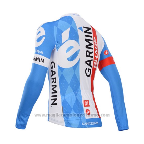 2014 Abbigliamento Ciclismo Garmin Sharp Azzurro e Bianco Manica Lunga e Salopette